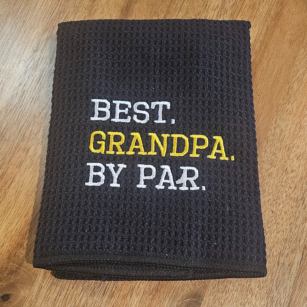 "Best. Grandpa. By. PAR" Black GOLF towel with Carabiner/ NEW